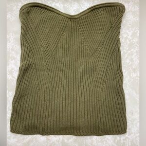 Olive Green Ribbed Knit Strapless Top EXPRESS sz L